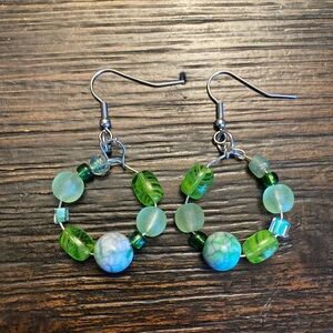 Green Beaded Hoop Earrings